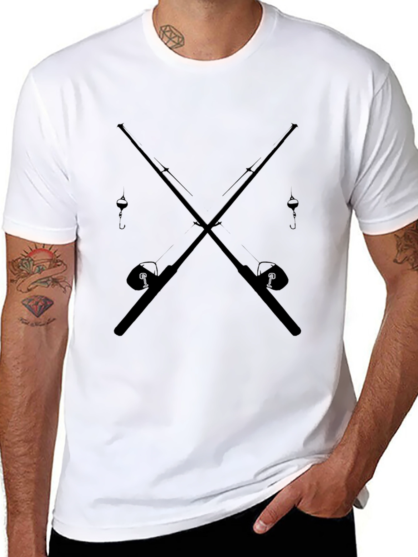 Fishing Rods Crossed Graphic Tee - Black