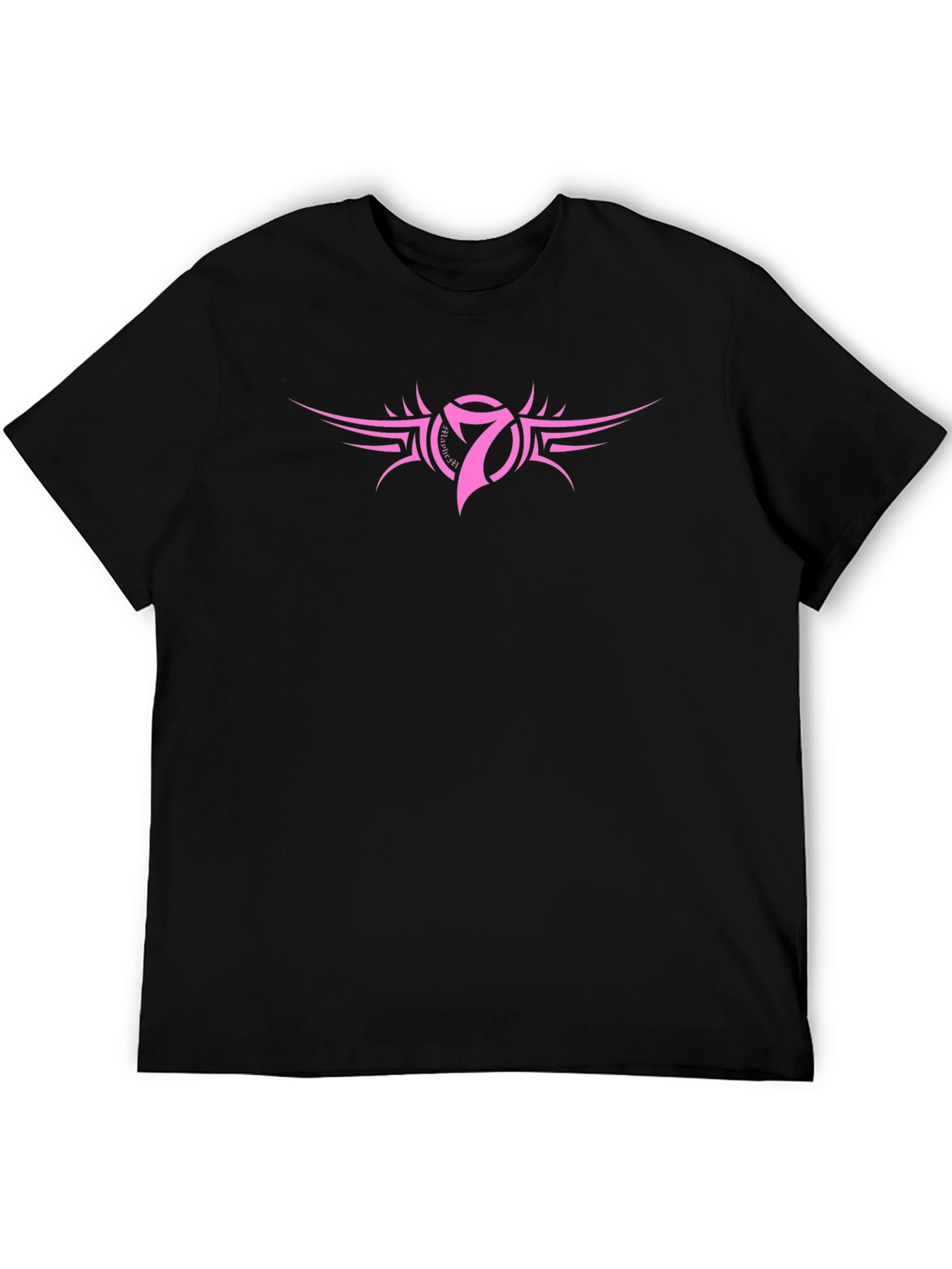 Mens Black T-Shirt with Pink Number 7 Design