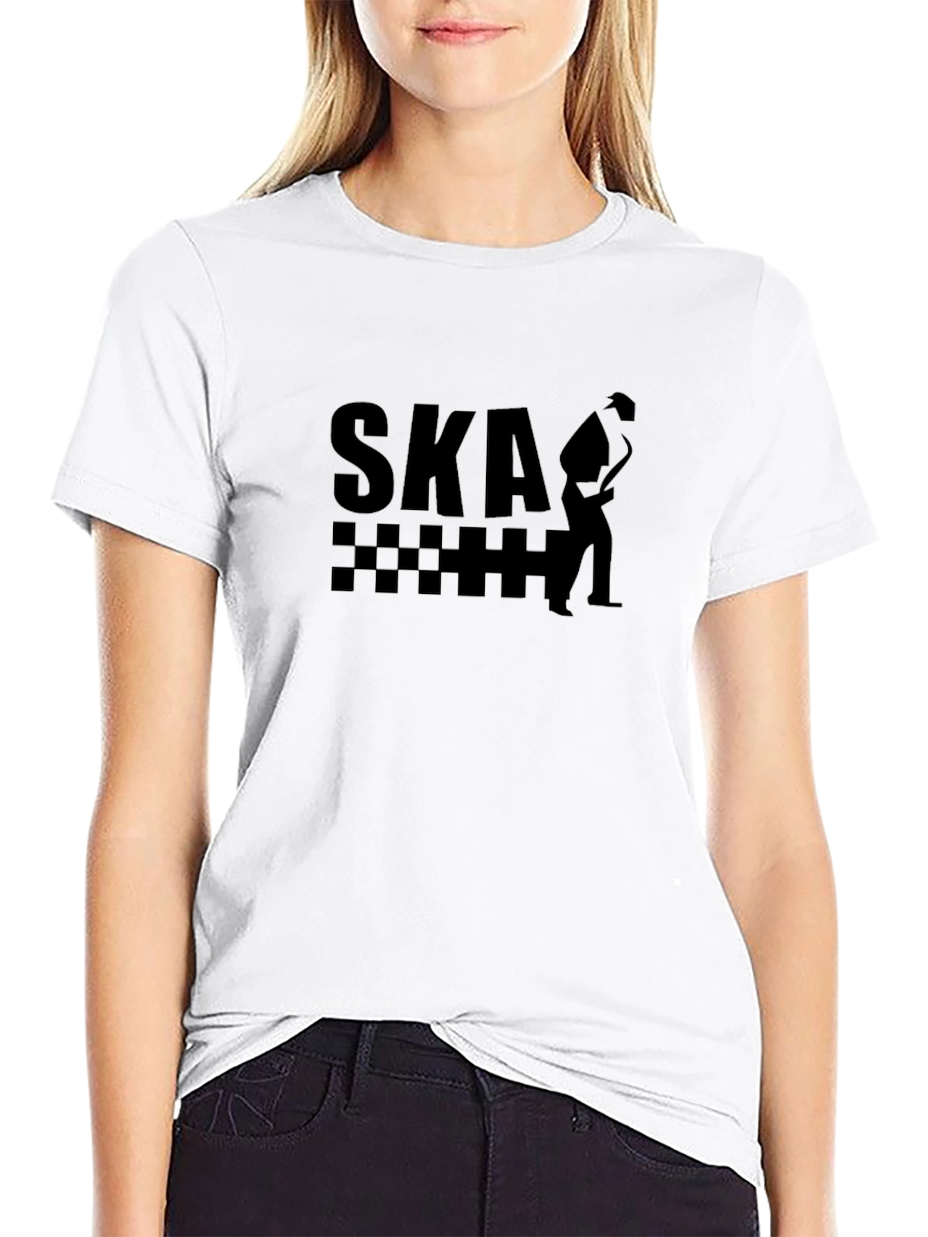 Ska Music T-Shirt: Saxophone Player Checkered Design