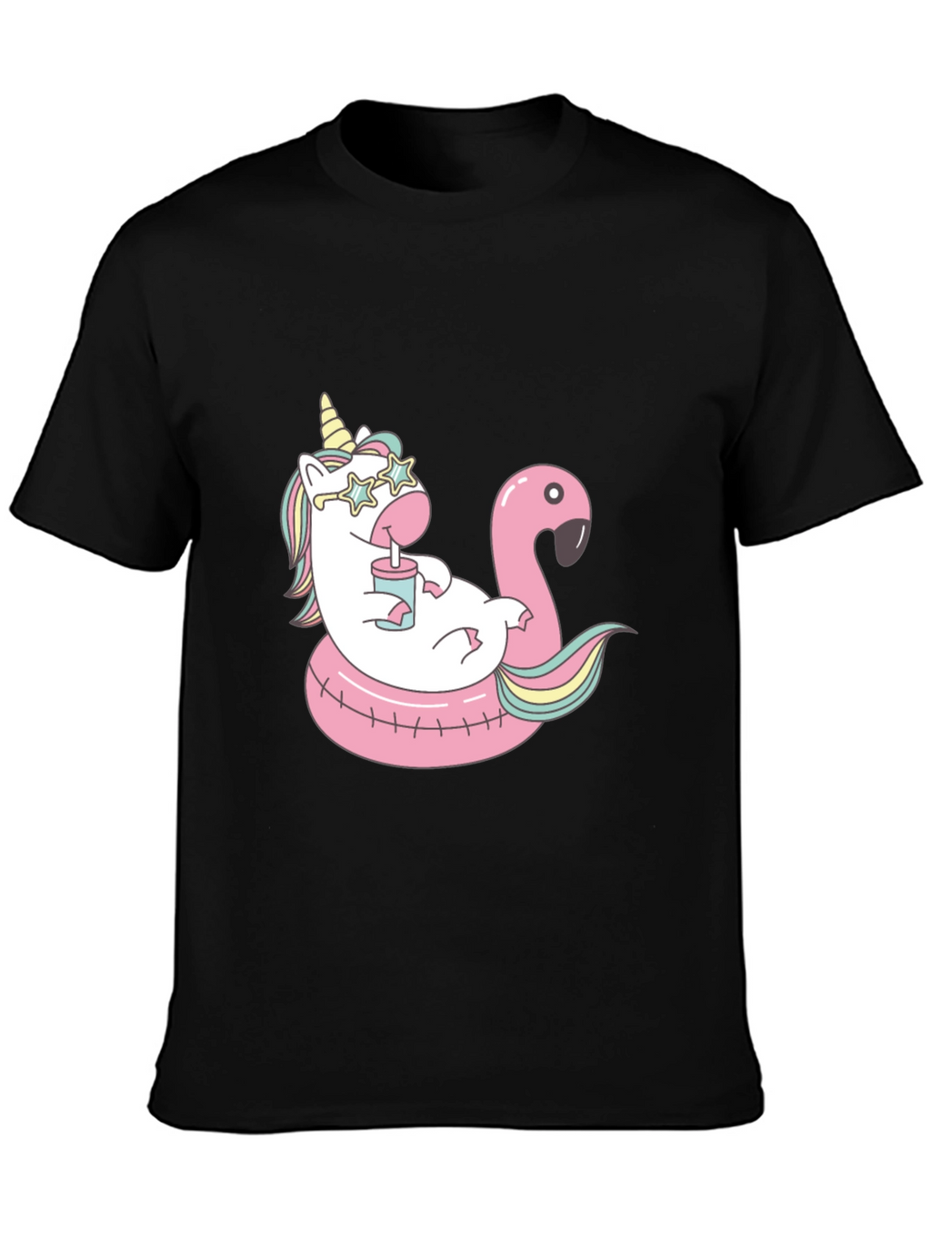 Unicorn Flamingo Pool Party Black T-Shirt