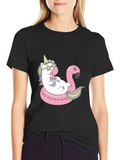 Unicorn Flamingo Pool Party Black T-Shirt
