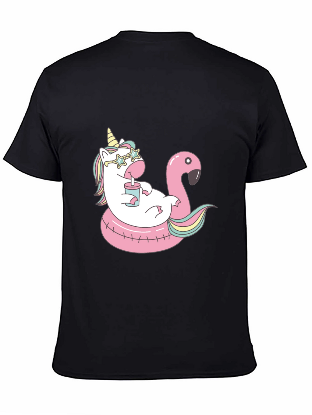 Unicorn Flamingo Pool Party Black T-Shirt