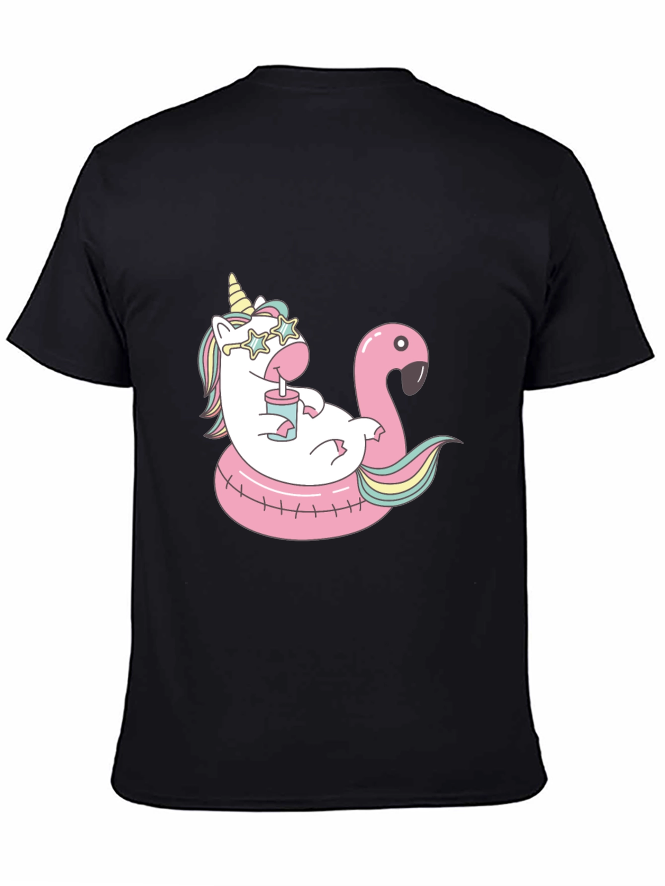 Unicorn Flamingo Pool Party Black T-Shirt