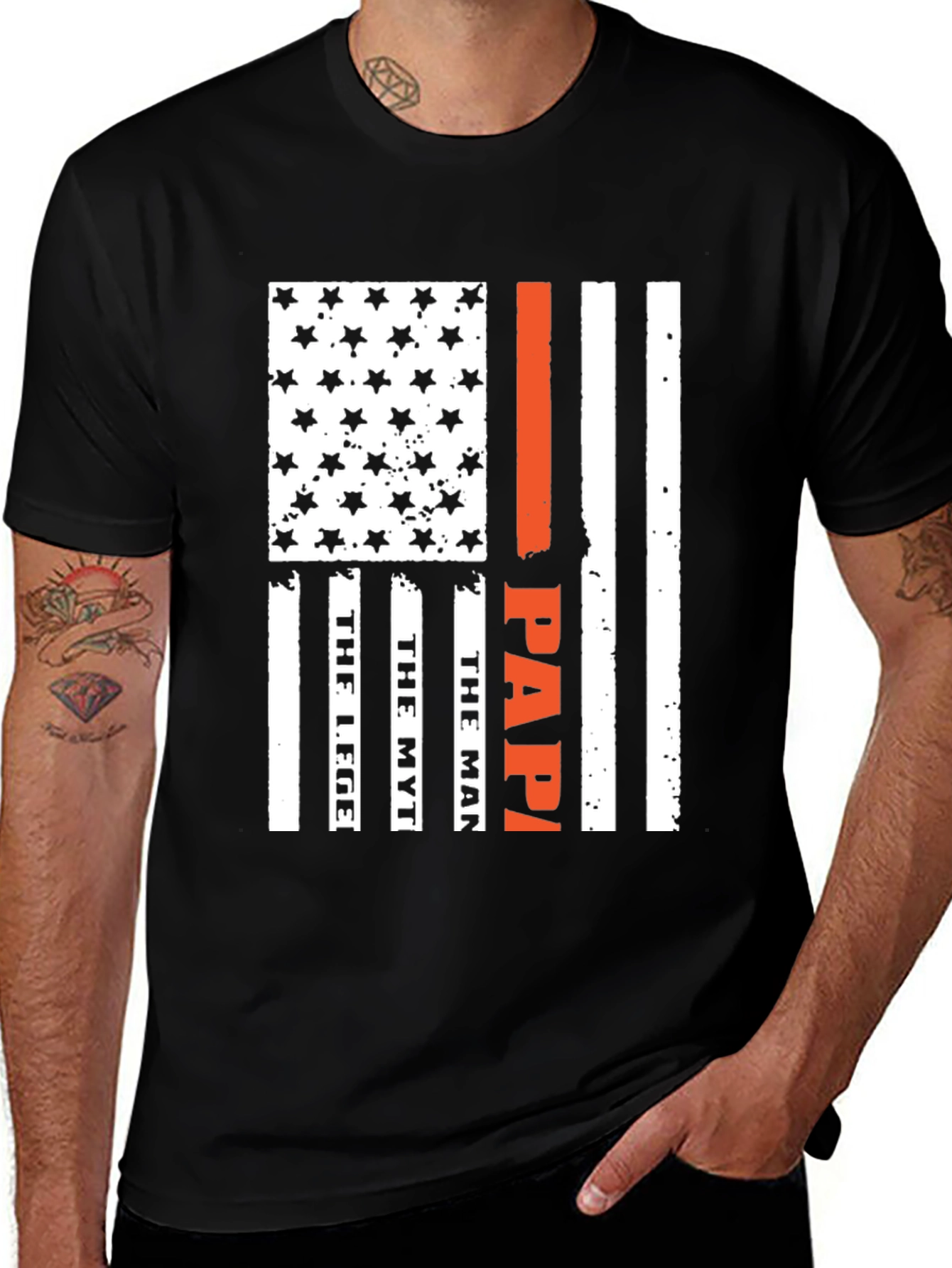 Papa American Flag T-Shirt - The Legend The Myth The Man