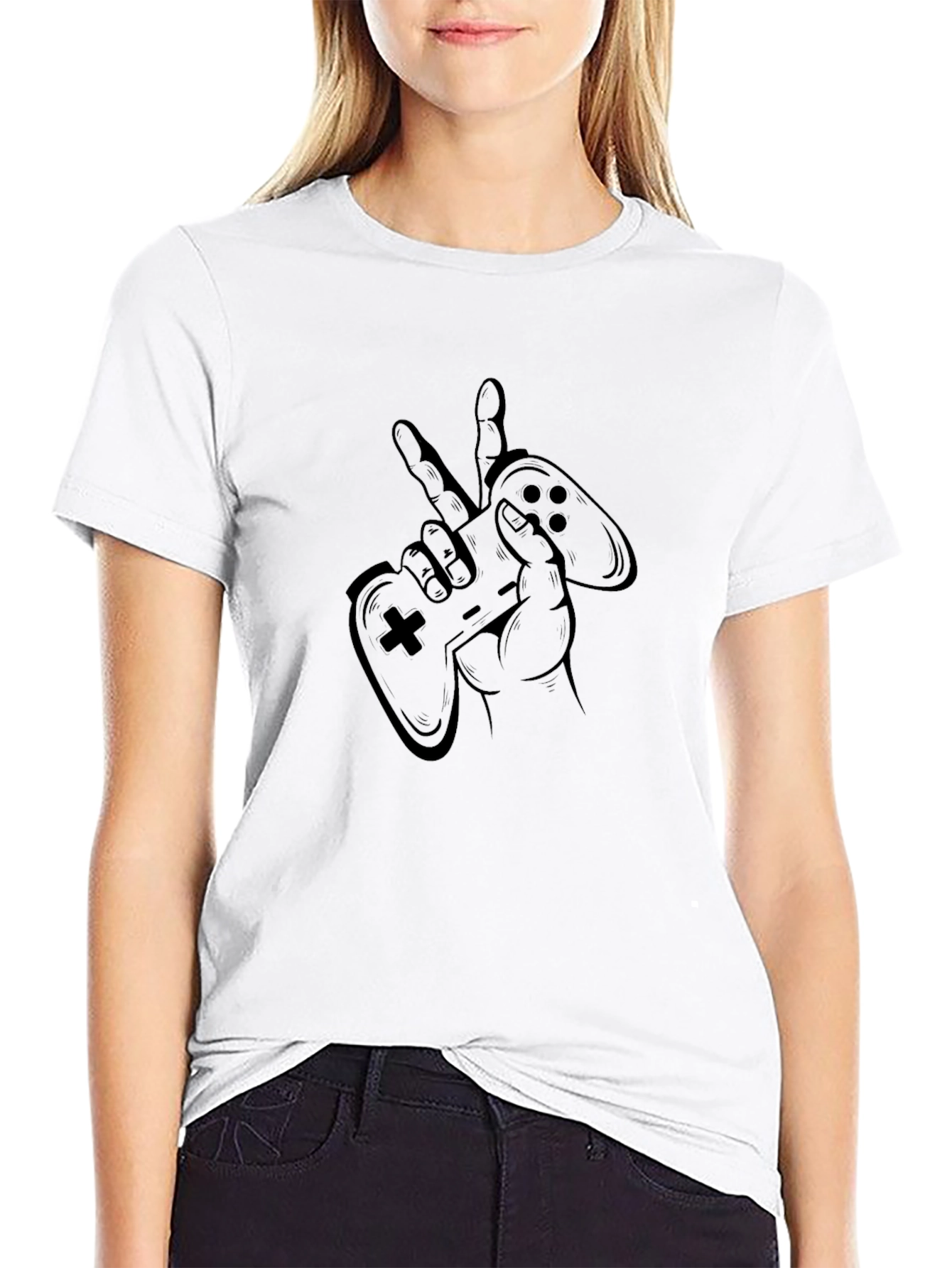 Gamer Peace Black T-Shirt - Console Controller Graphic Tee