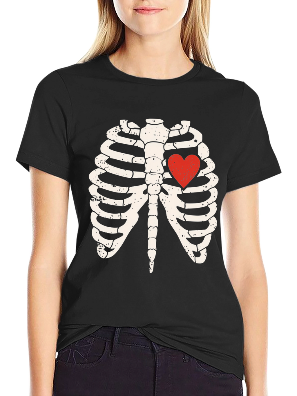 Skeleton Rib Cage Heart Graphic Tee