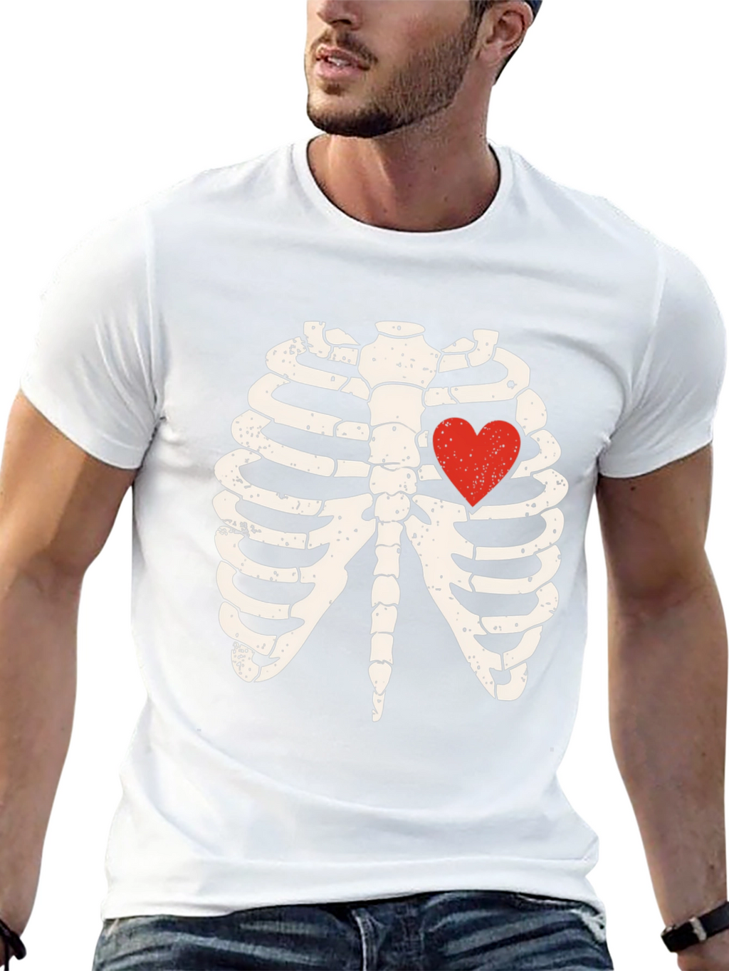 Skeleton Rib Cage Heart Graphic Tee