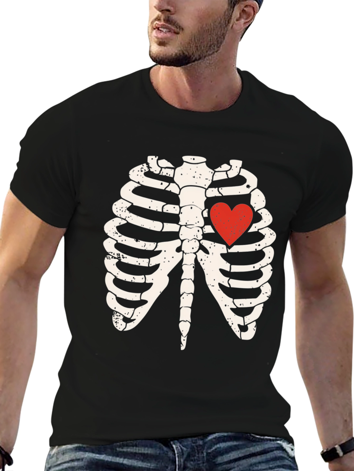 Skeleton Rib Cage Heart Graphic Tee