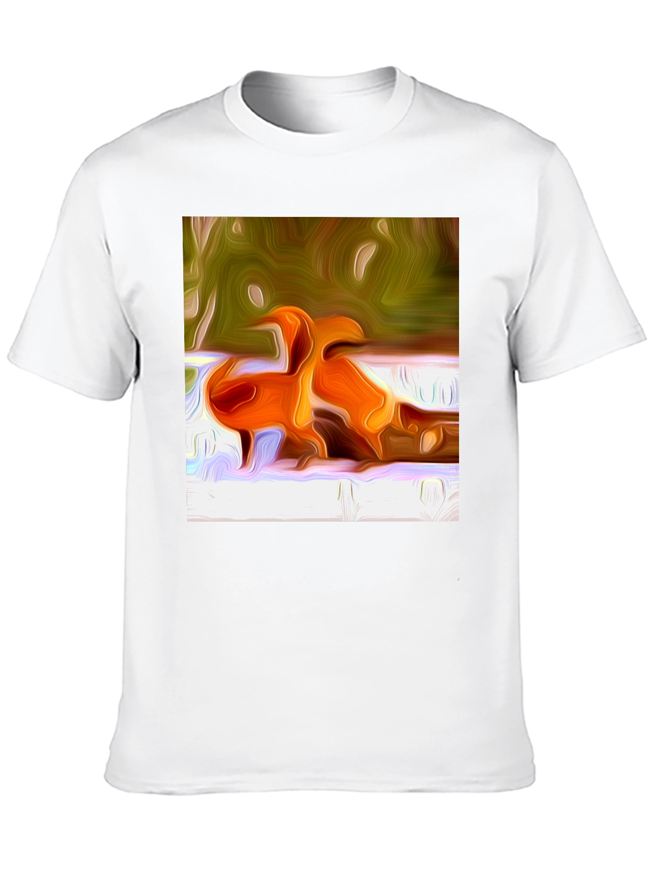 Abstract Orange Bird Print T-Shirt