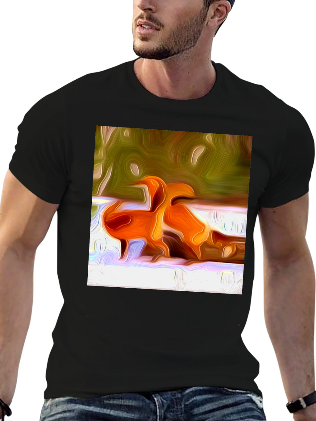 Abstract Orange Bird Print T-Shirt