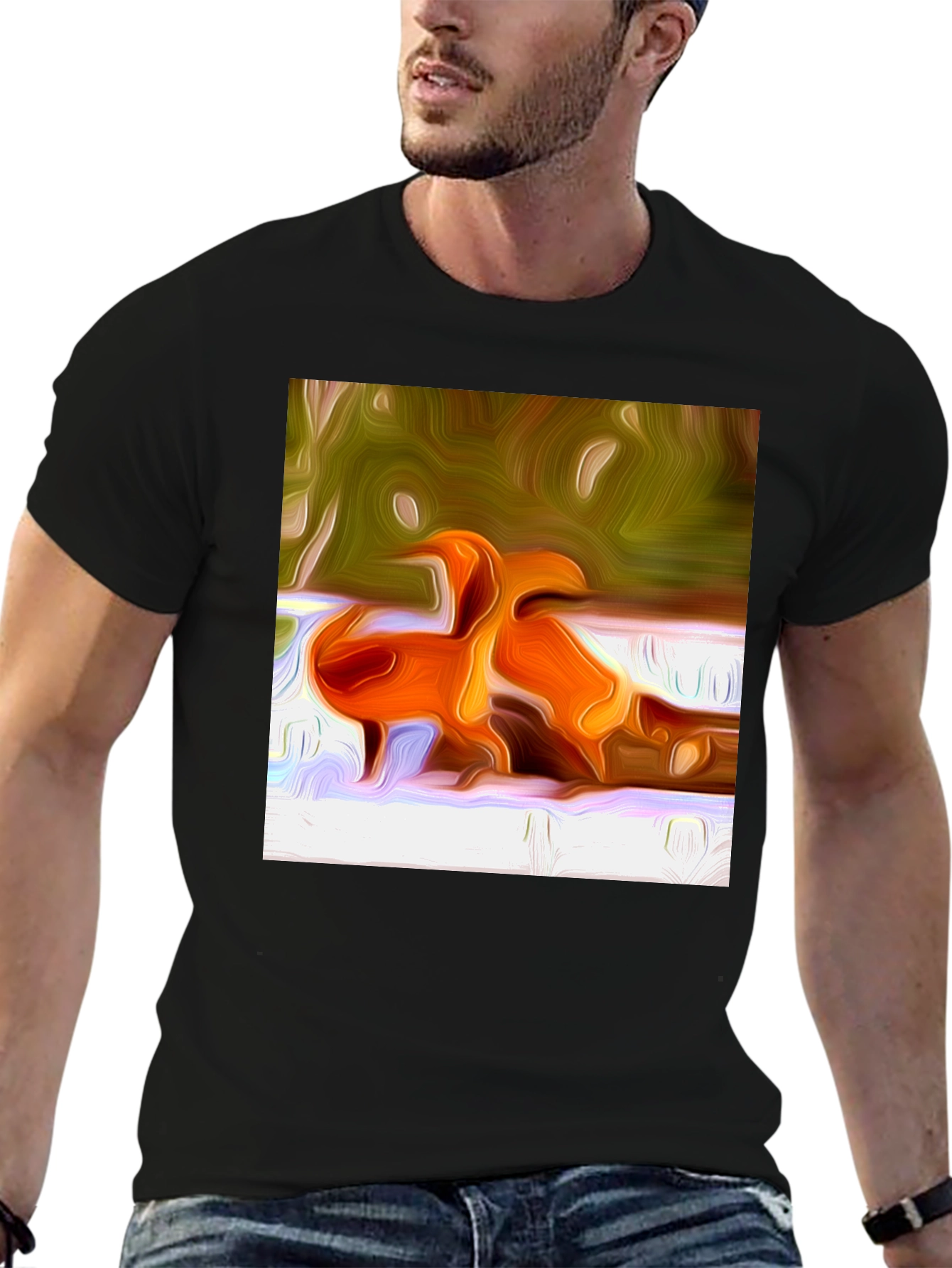 Abstract Orange Bird Print T-Shirt