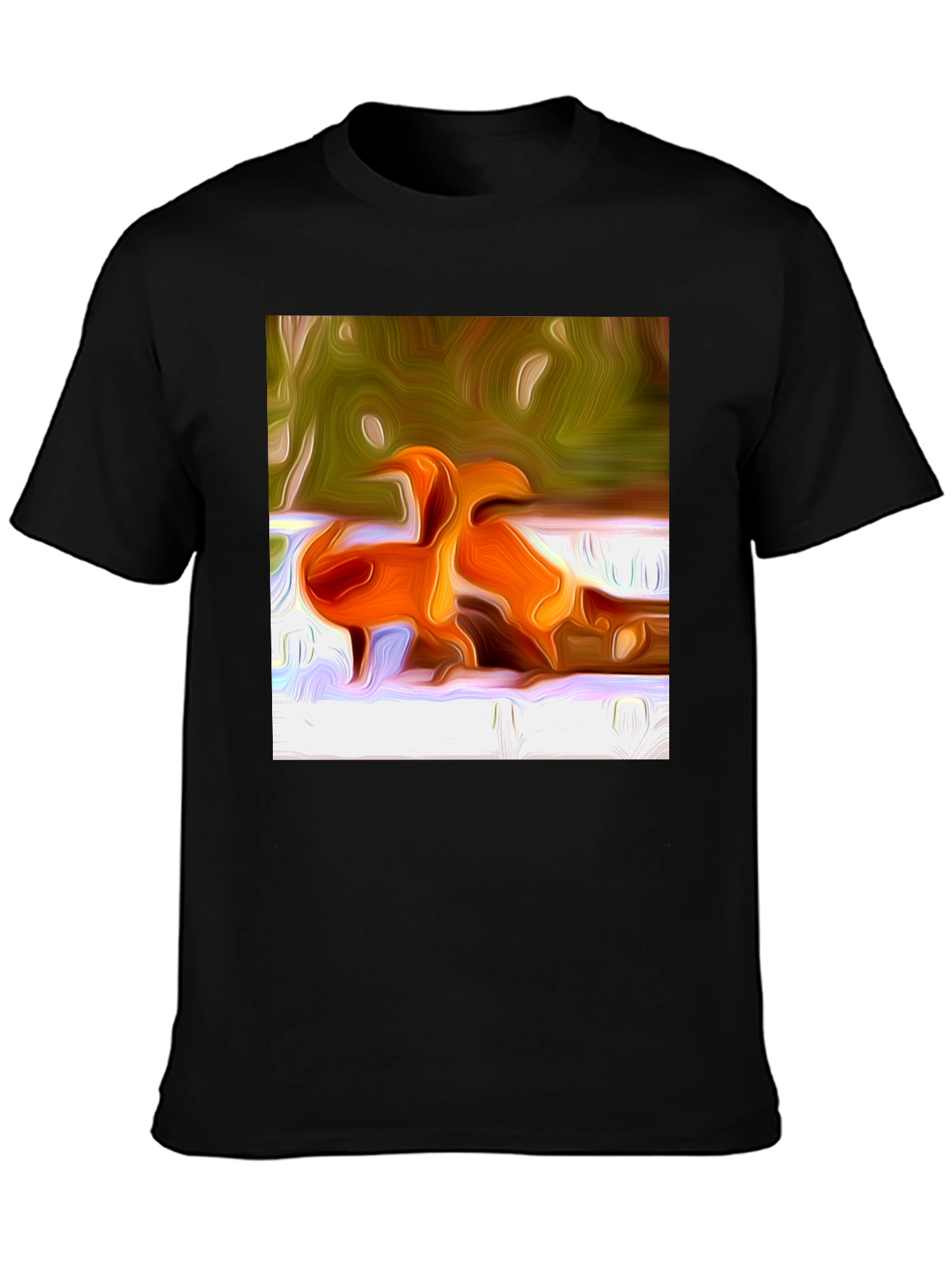Abstract Orange Bird Print T-Shirt