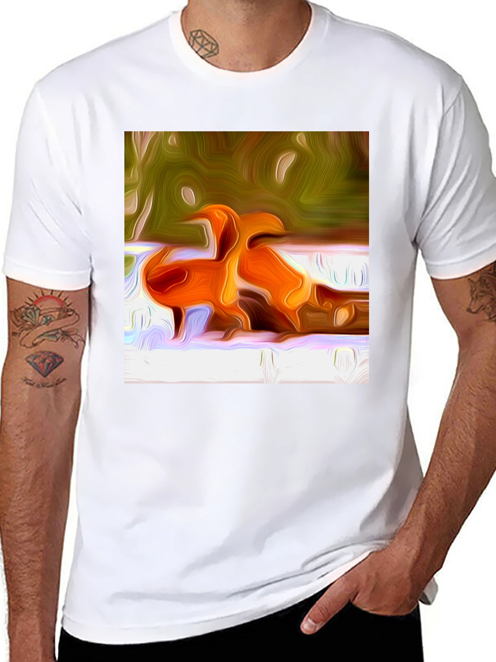 Abstract Orange Bird Print T-Shirt
