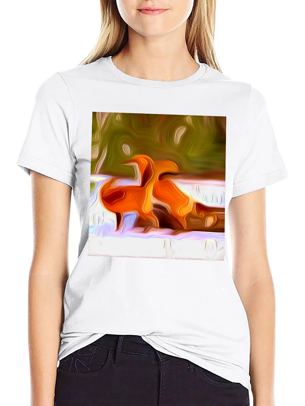Abstract Orange Bird Print T-Shirt
