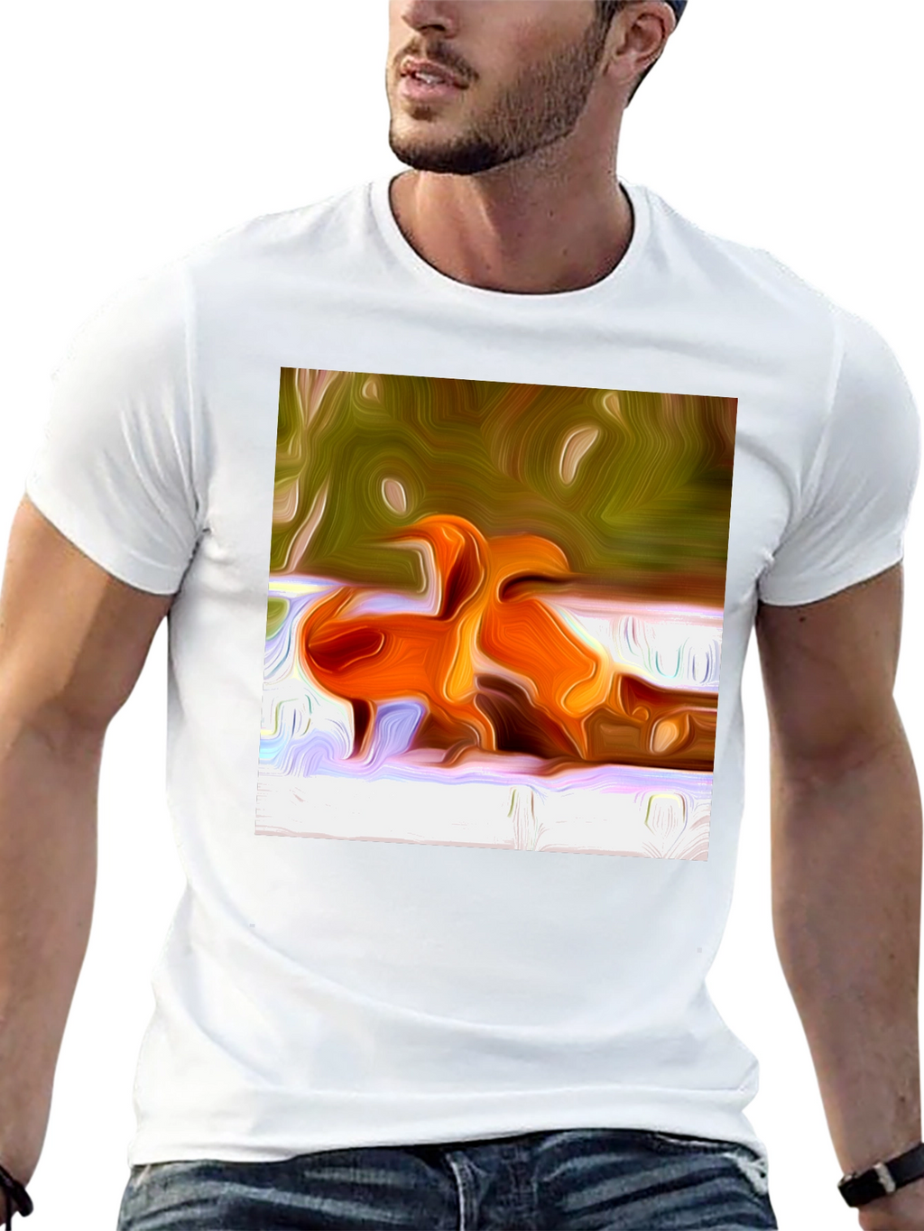 Abstract Orange Bird Print T-Shirt