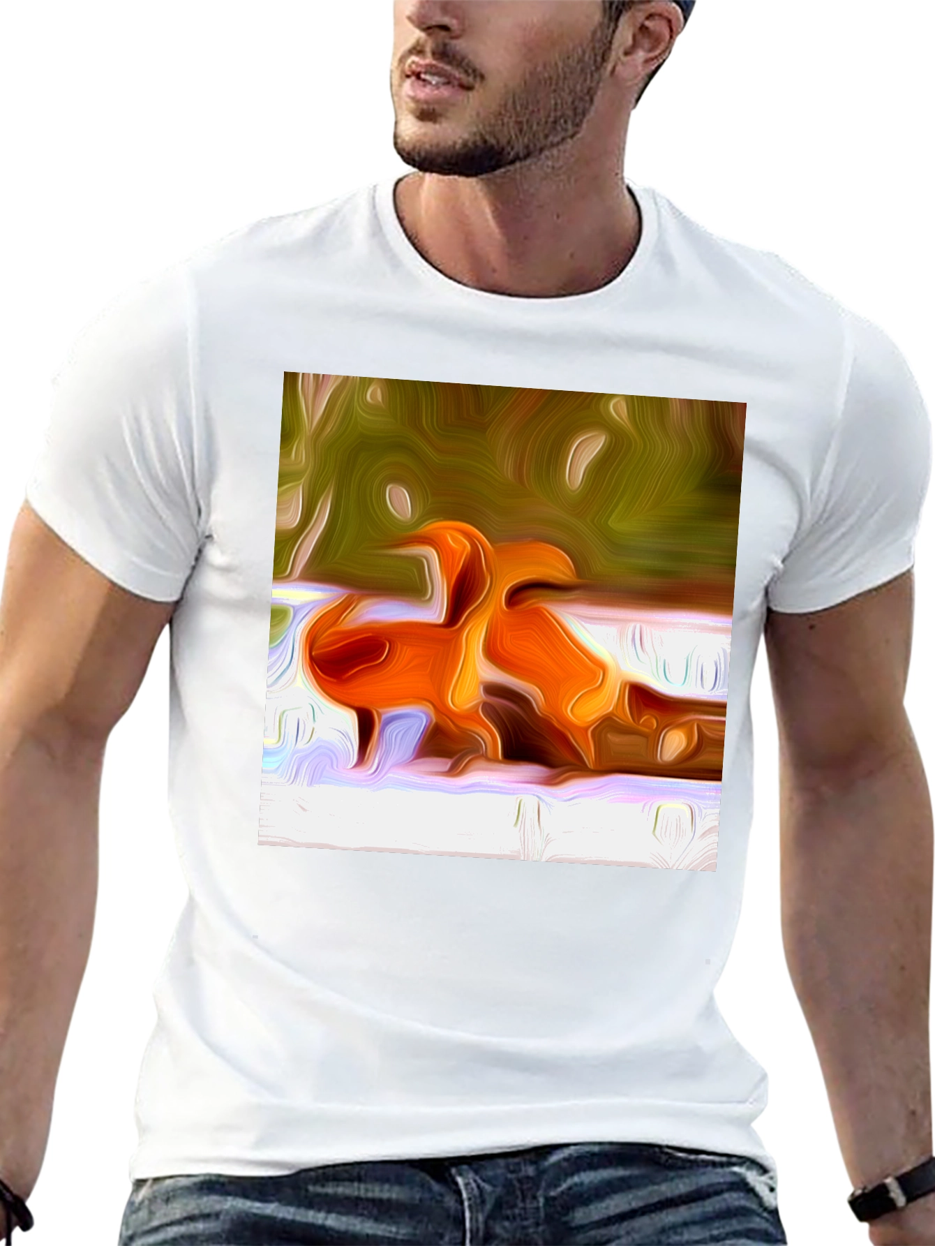Abstract Orange Bird Print T-Shirt