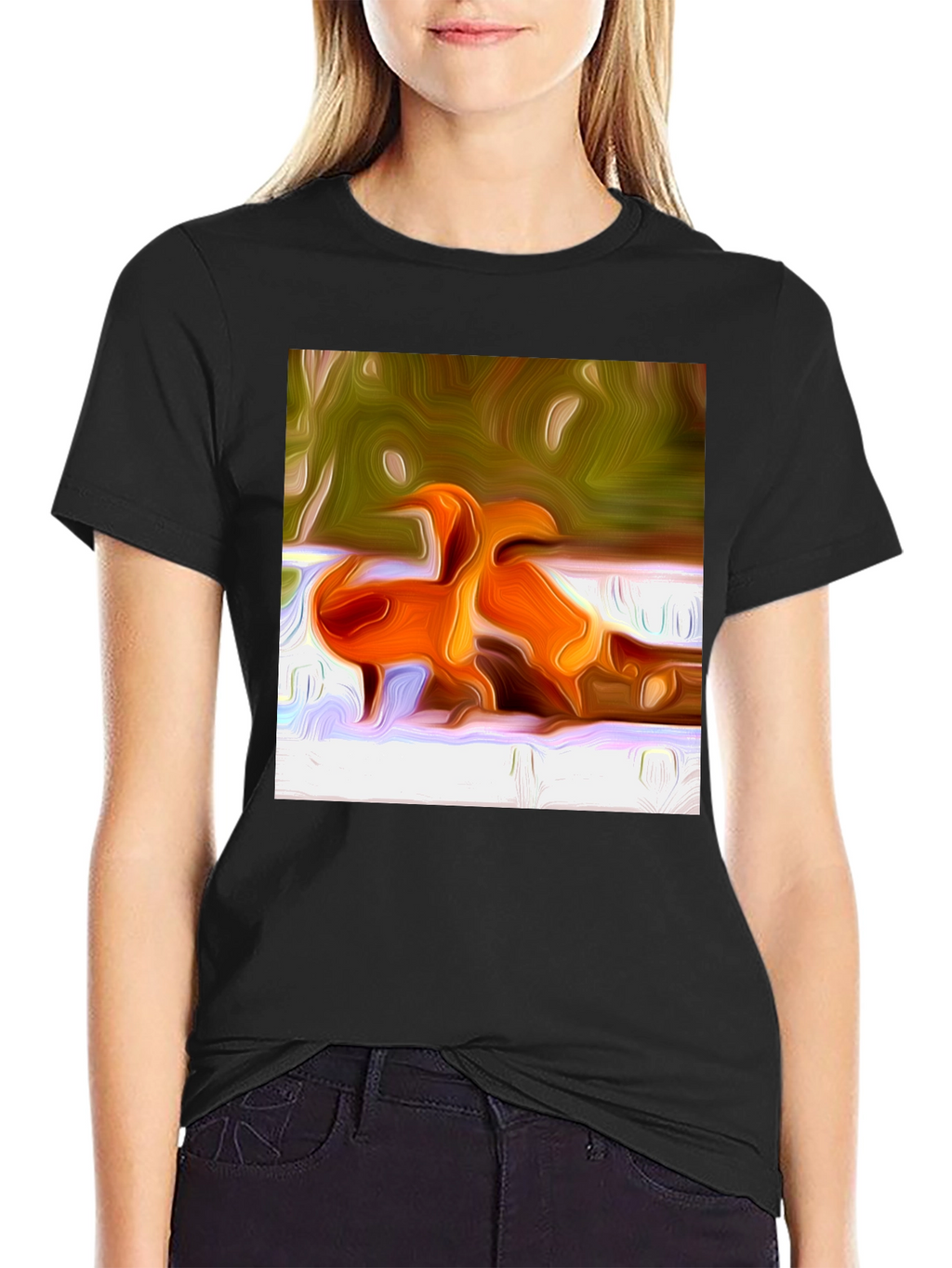Abstract Orange Bird Print T-Shirt