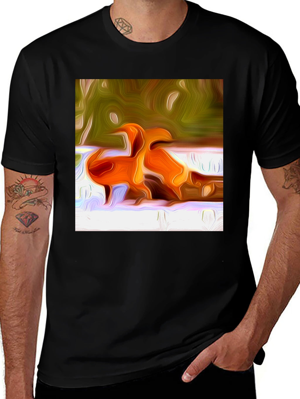 Abstract Orange Bird Print T-Shirt