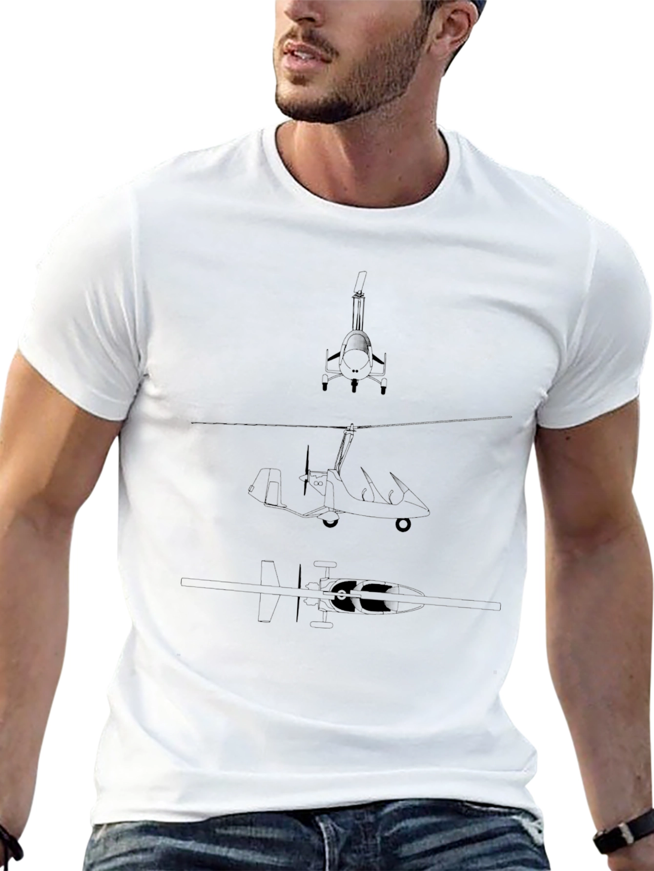 Black Gyrocopter Blueprint T-Shirt