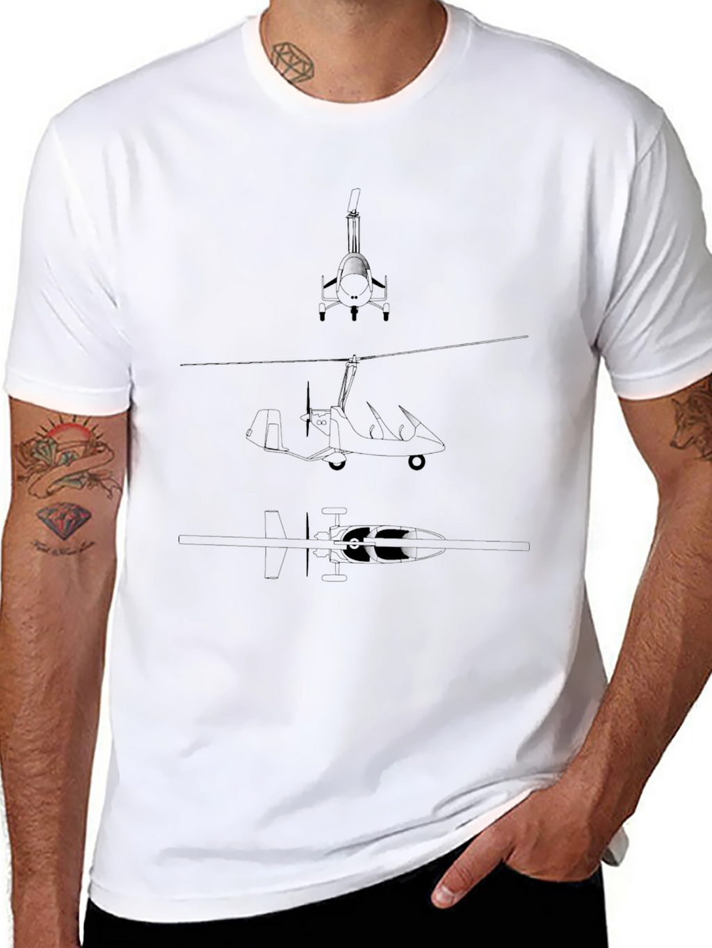 Black Gyrocopter Blueprint T-Shirt