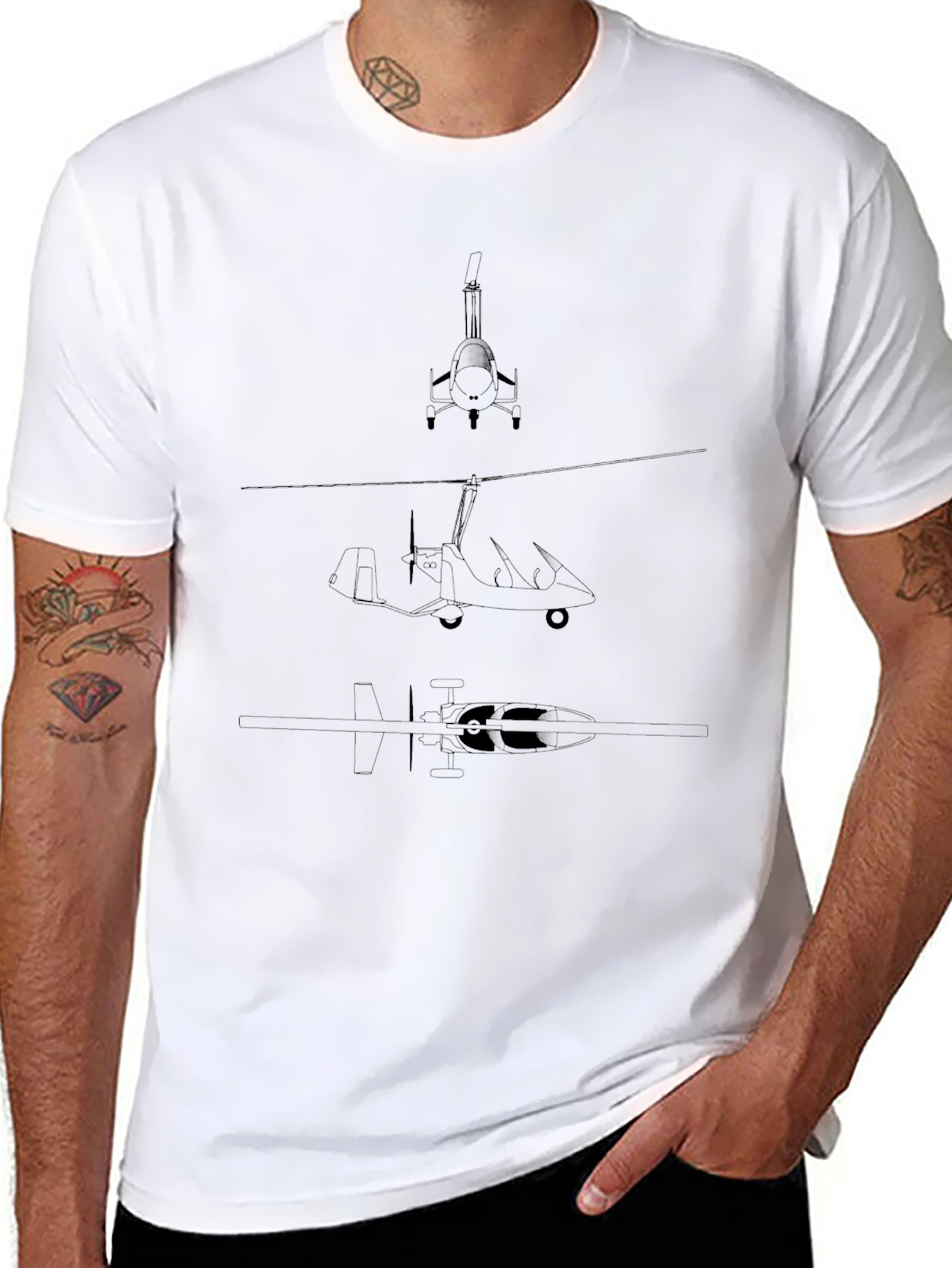 Black Gyrocopter Blueprint T-Shirt