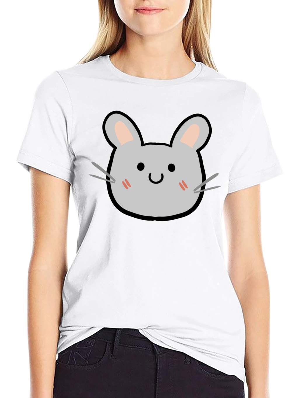 Cute Cartoon Mouse Graphic Tee - Soft Black T-Shirt