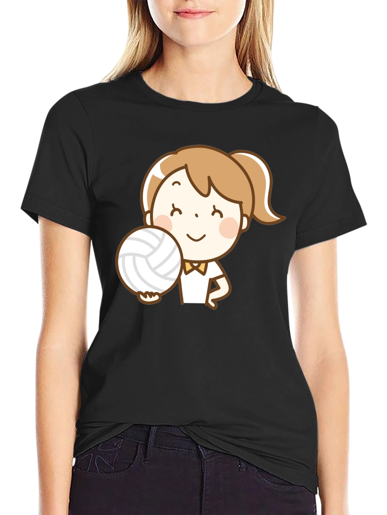 Volleyball Girl Cartoon Graphic T-Shirt