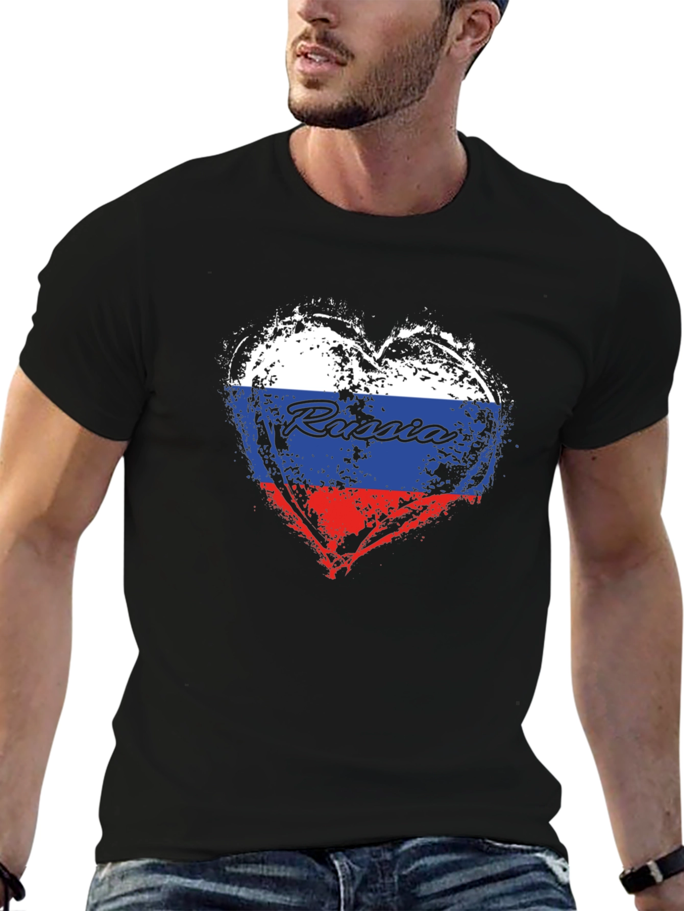 Russia Flag Heart T-Shirt - Patriotic Graphic Tee