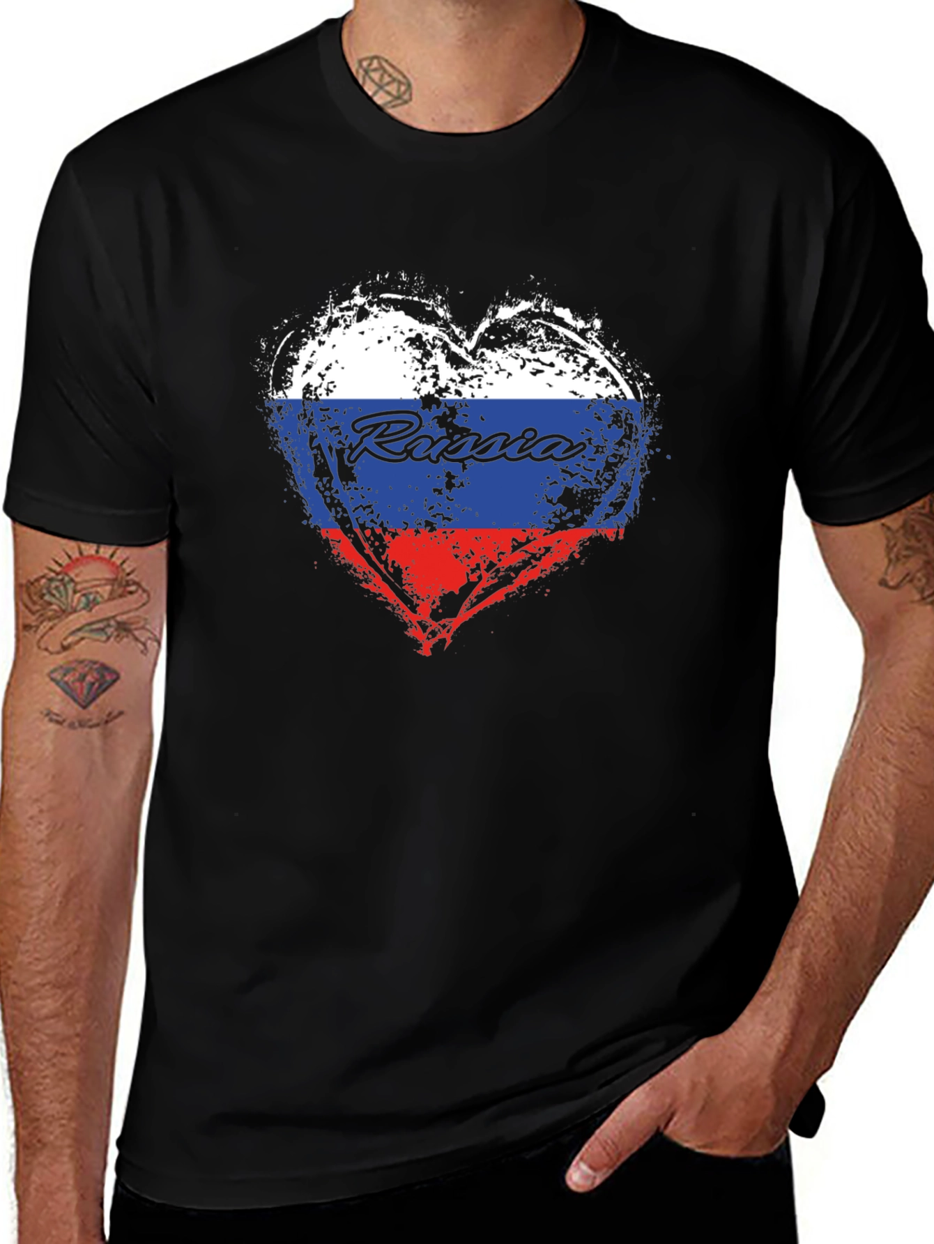 Russia Flag Heart T-Shirt - Patriotic Graphic Tee
