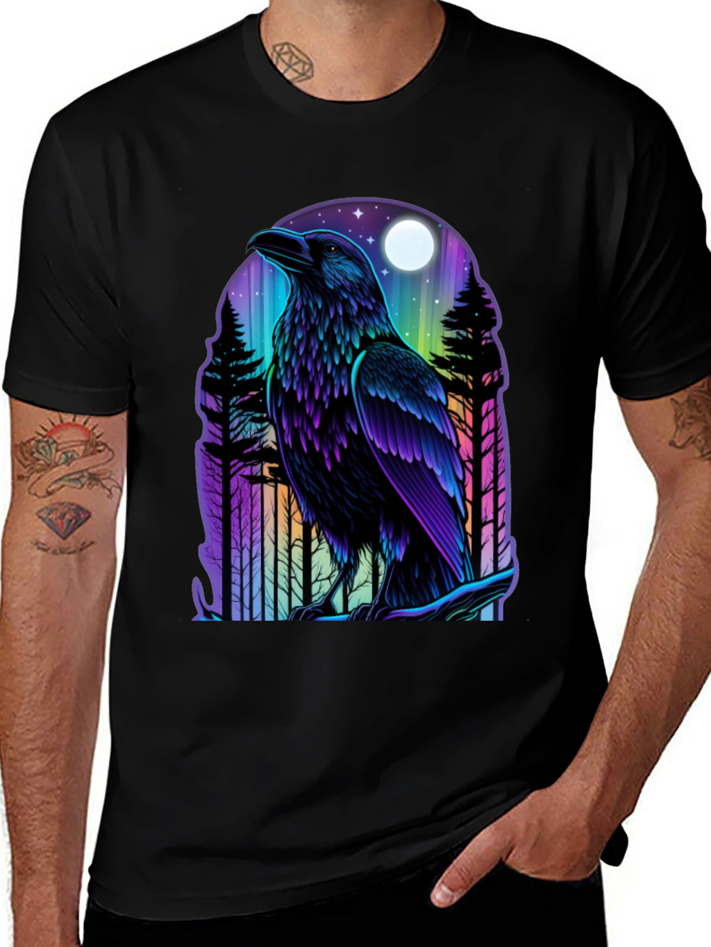 Raven Moon Graphic Tee - Unique Bird Design