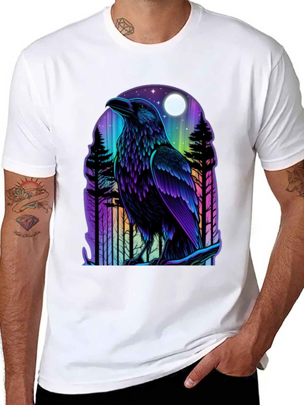 Raven Moon Graphic Tee - Unique Bird Design
