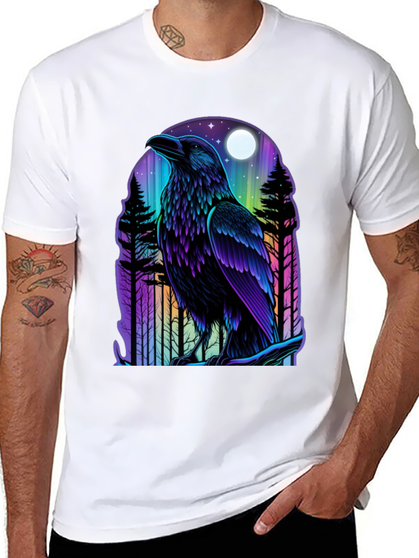 Raven Moon Graphic Tee - Unique Bird Design