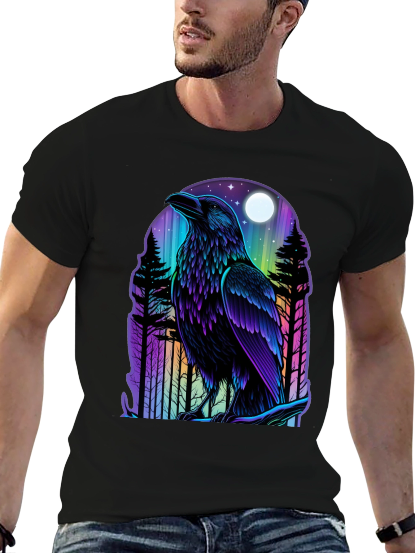 Raven Moon Graphic Tee - Unique Bird Design