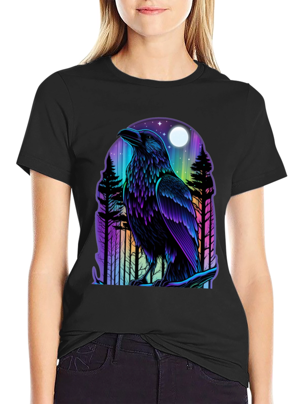 Raven Moon Graphic Tee - Unique Bird Design
