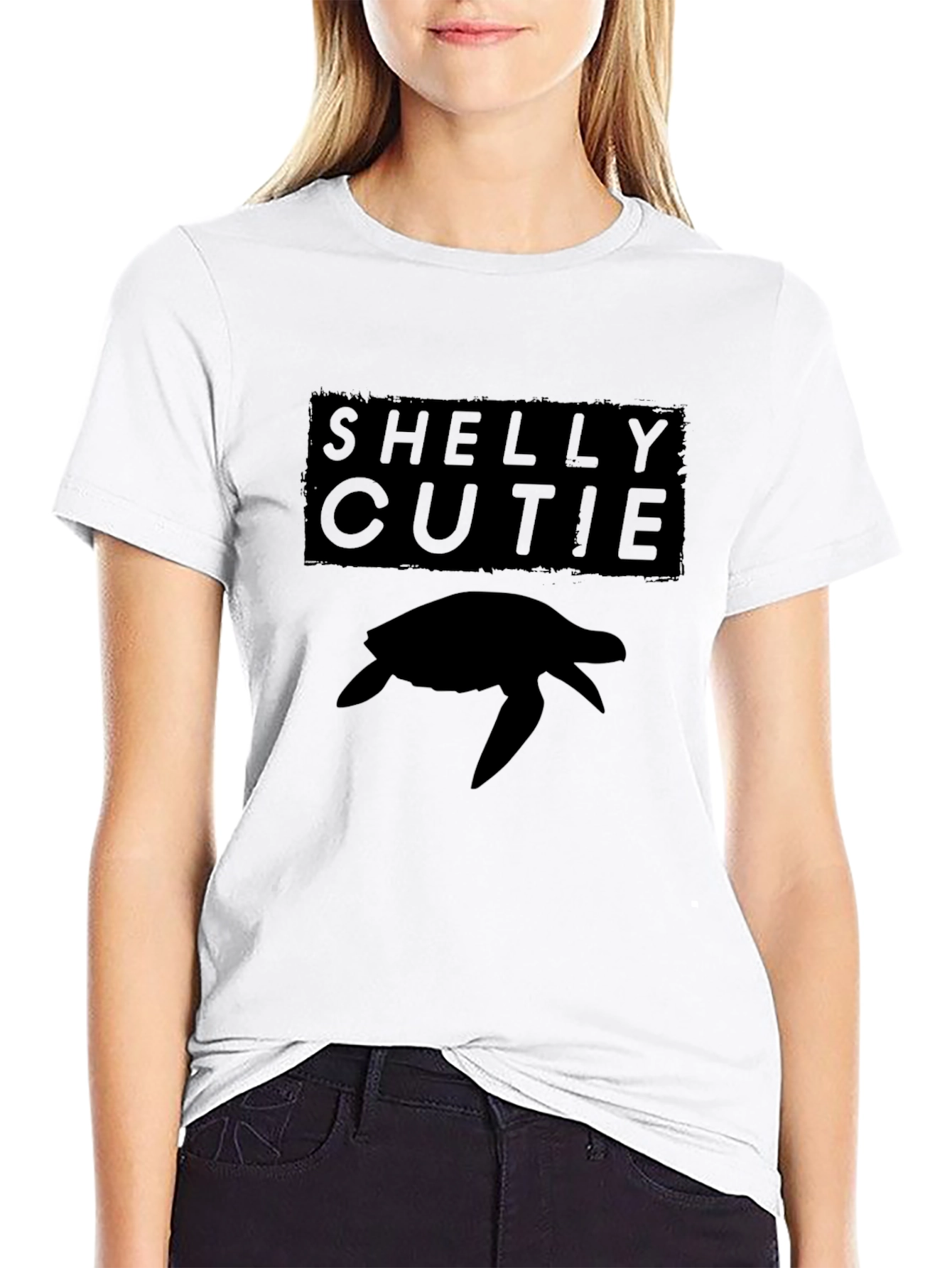 Shelly Cutie Turtle Graphic Tee - Black Casual T-Shirt