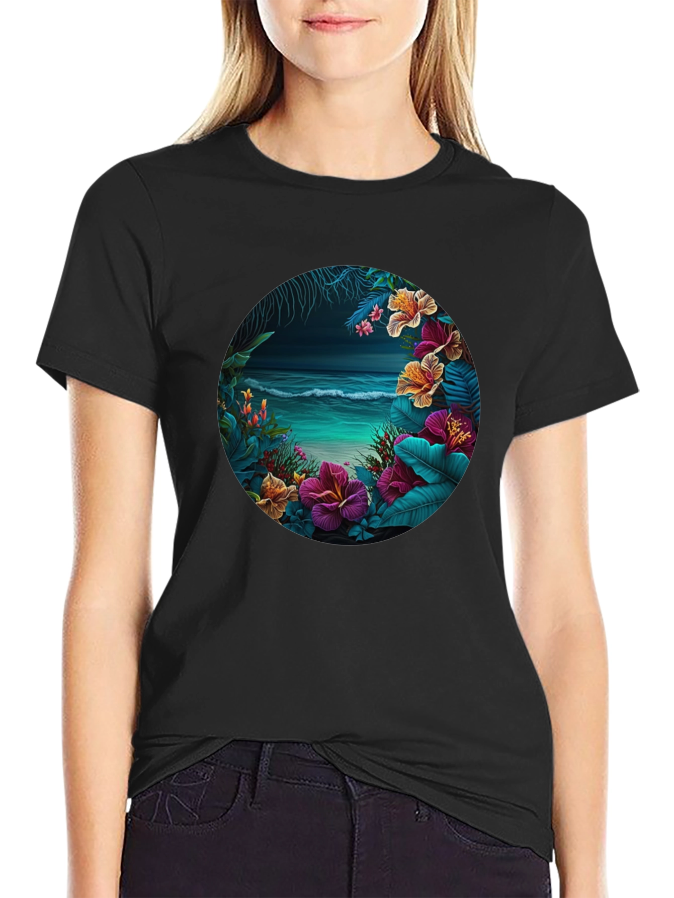 Tropical Beach Floral Graphic T-Shirt