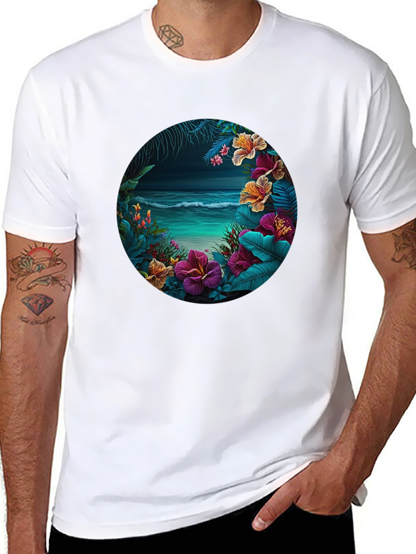 Tropical Beach Floral Graphic T-Shirt
