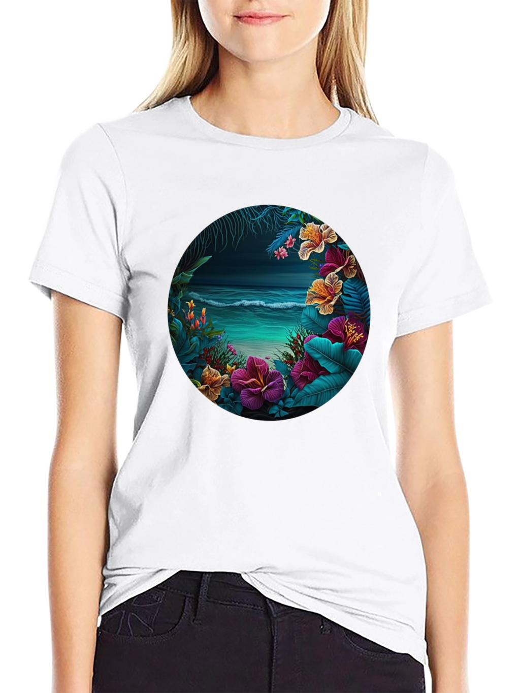 Tropical Beach Floral Graphic T-Shirt