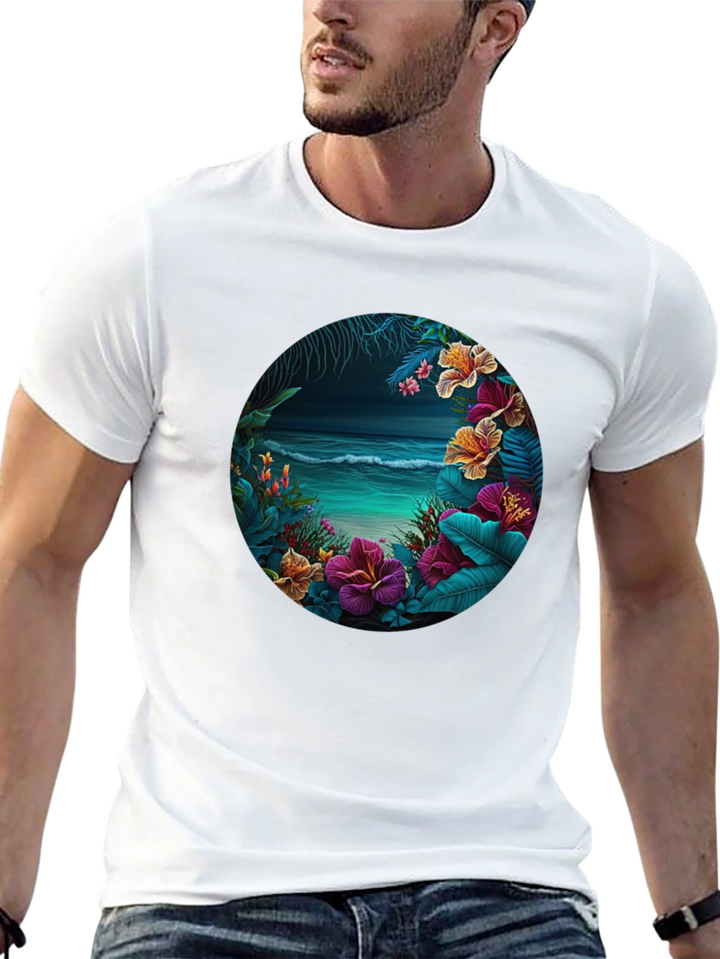 Tropical Beach Floral Graphic T-Shirt