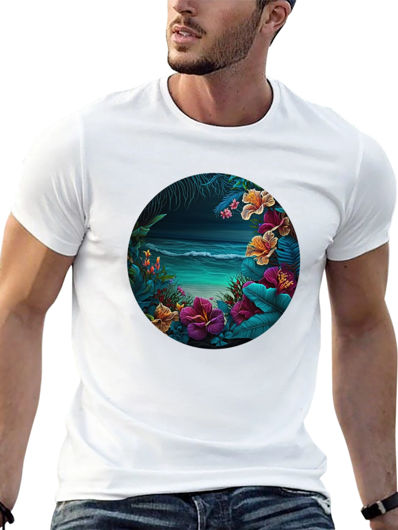 Tropical Beach Floral Graphic T-Shirt