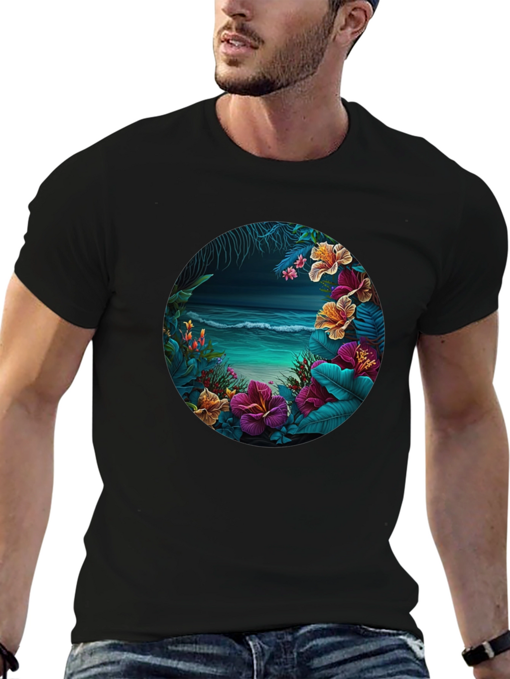 Tropical Beach Floral Graphic T-Shirt