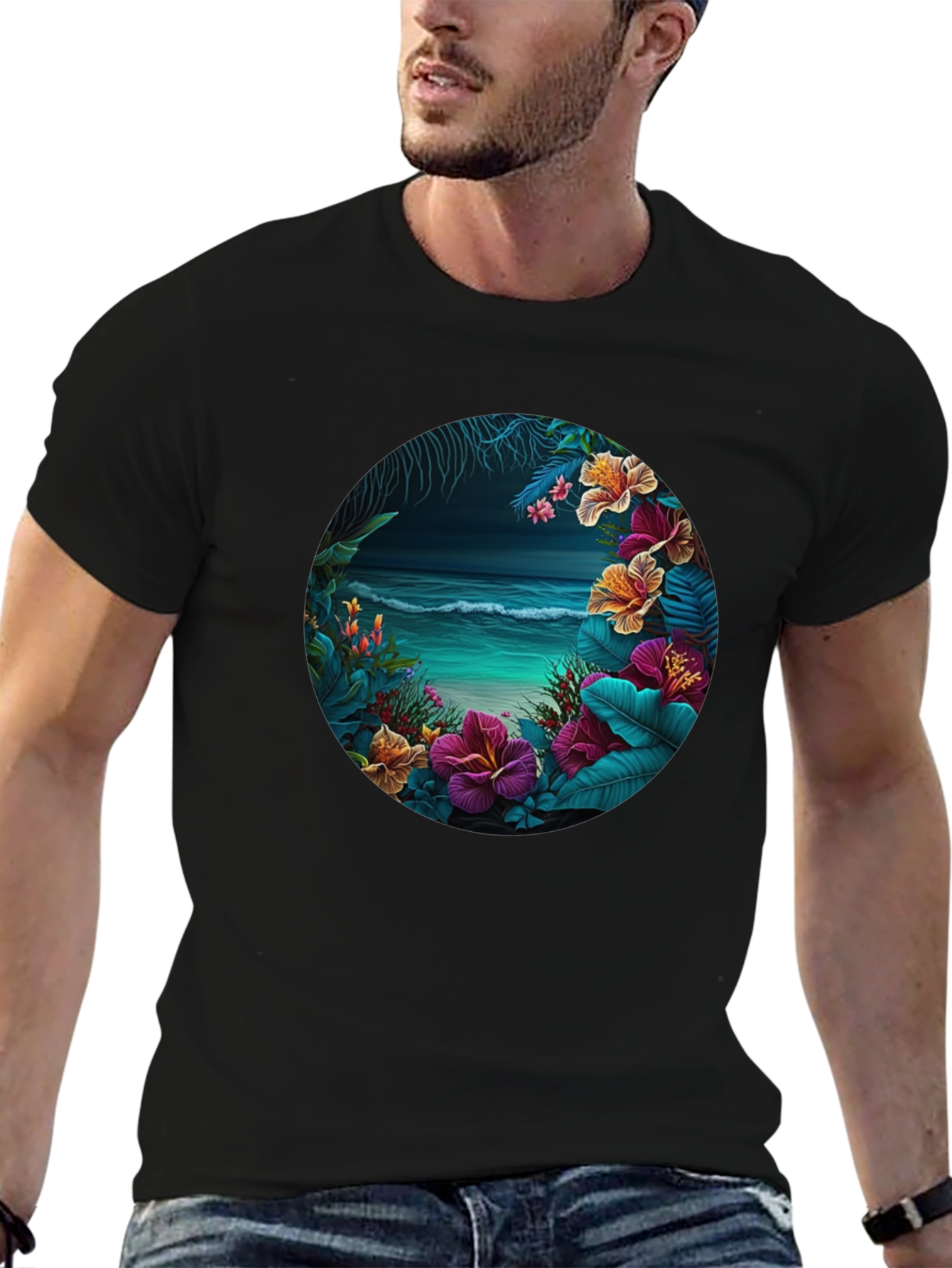 Tropical Beach Floral Graphic T-Shirt