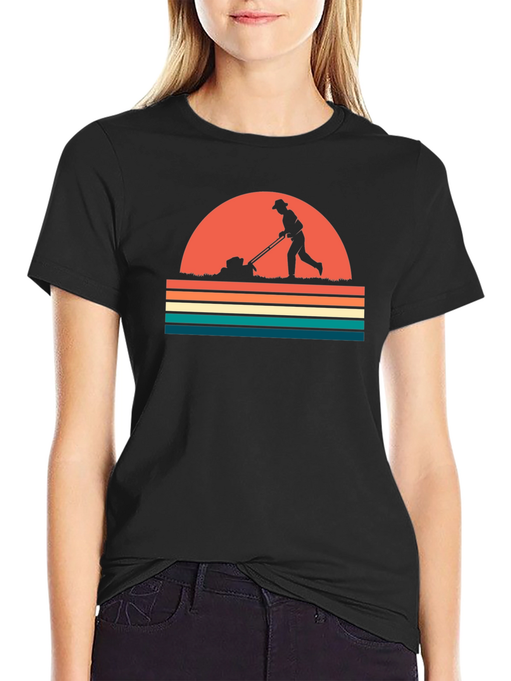 Retro Lawn Mowing T-Shirt - Black