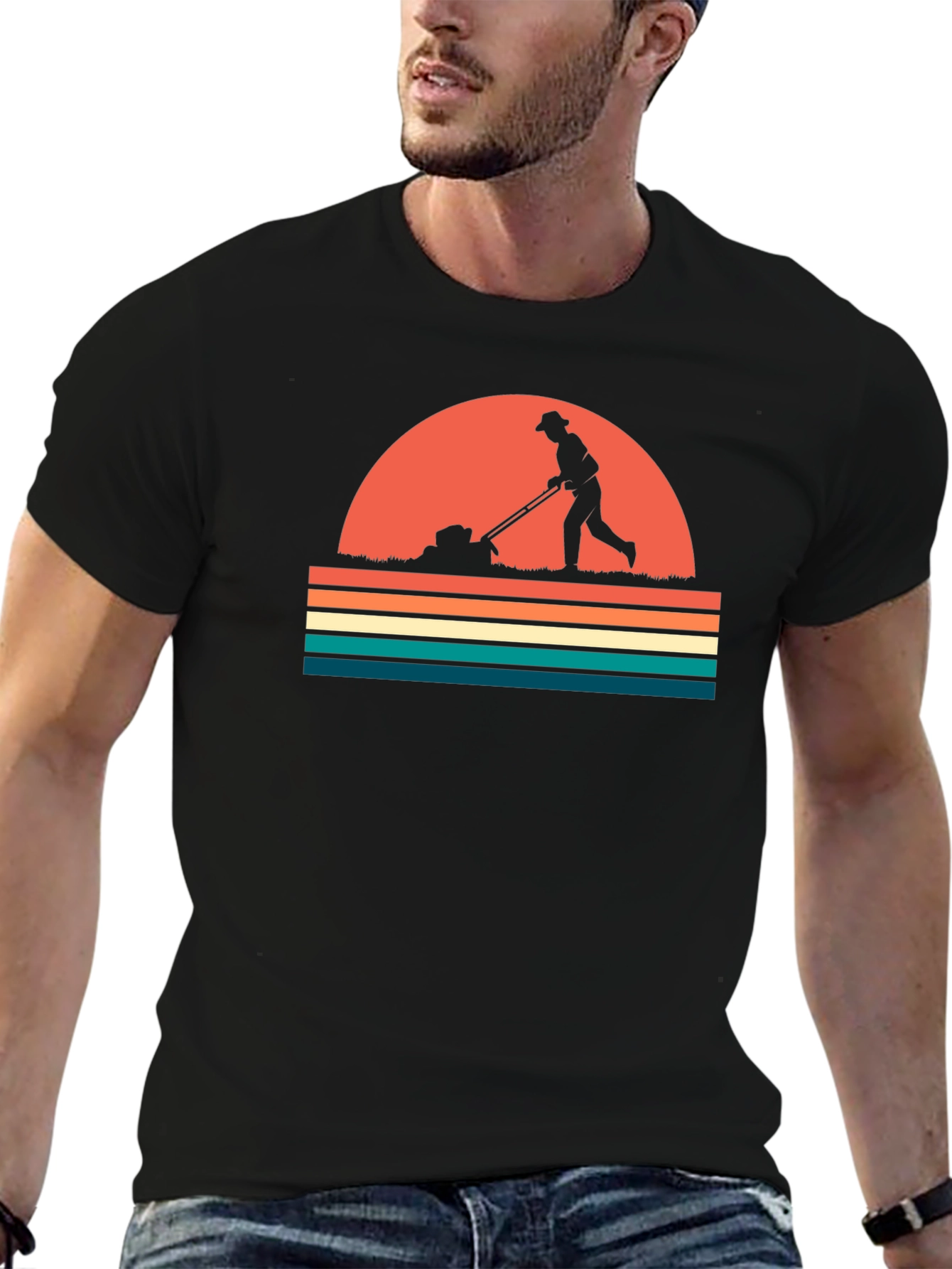 Retro Lawn Mowing T-Shirt - Black