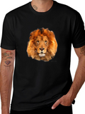 Geometric Lion Head Graphic Tee - Black