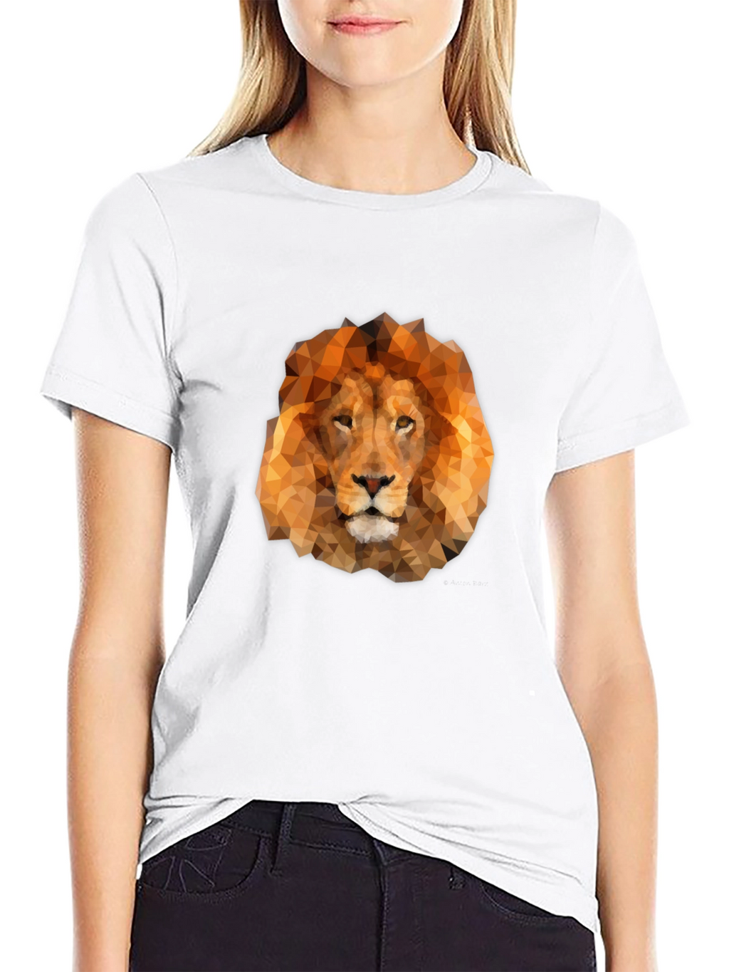 Geometric Lion Head Graphic Tee - Black