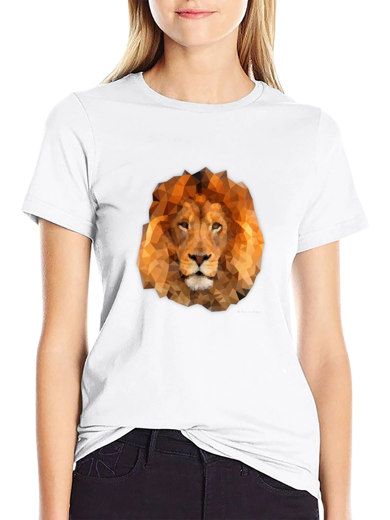 Geometric Lion Head Graphic Tee - Black
