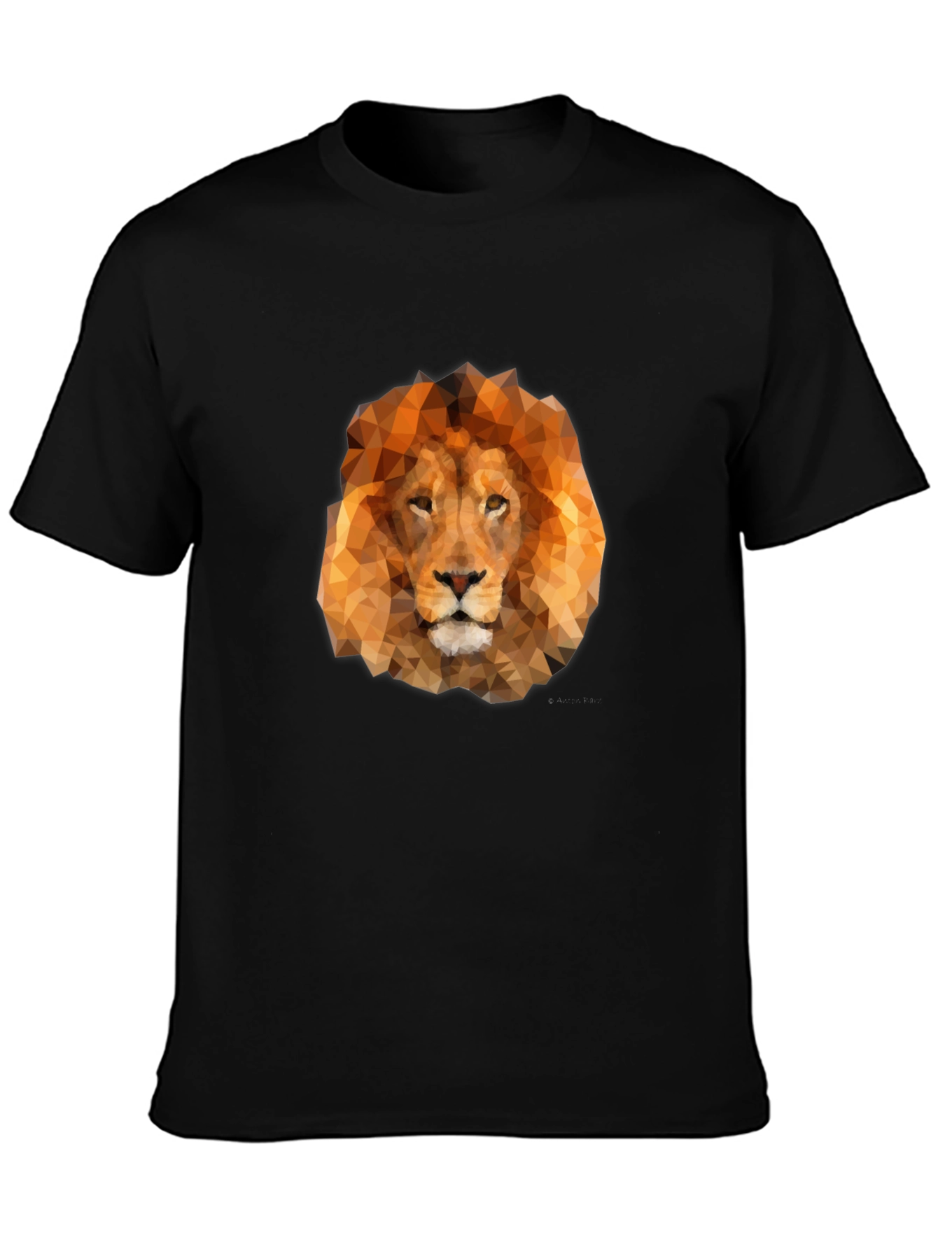 Geometric Lion Head Graphic Tee - Black