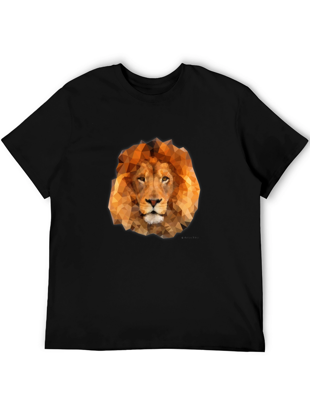 Geometric Lion Head Graphic Tee - Black
