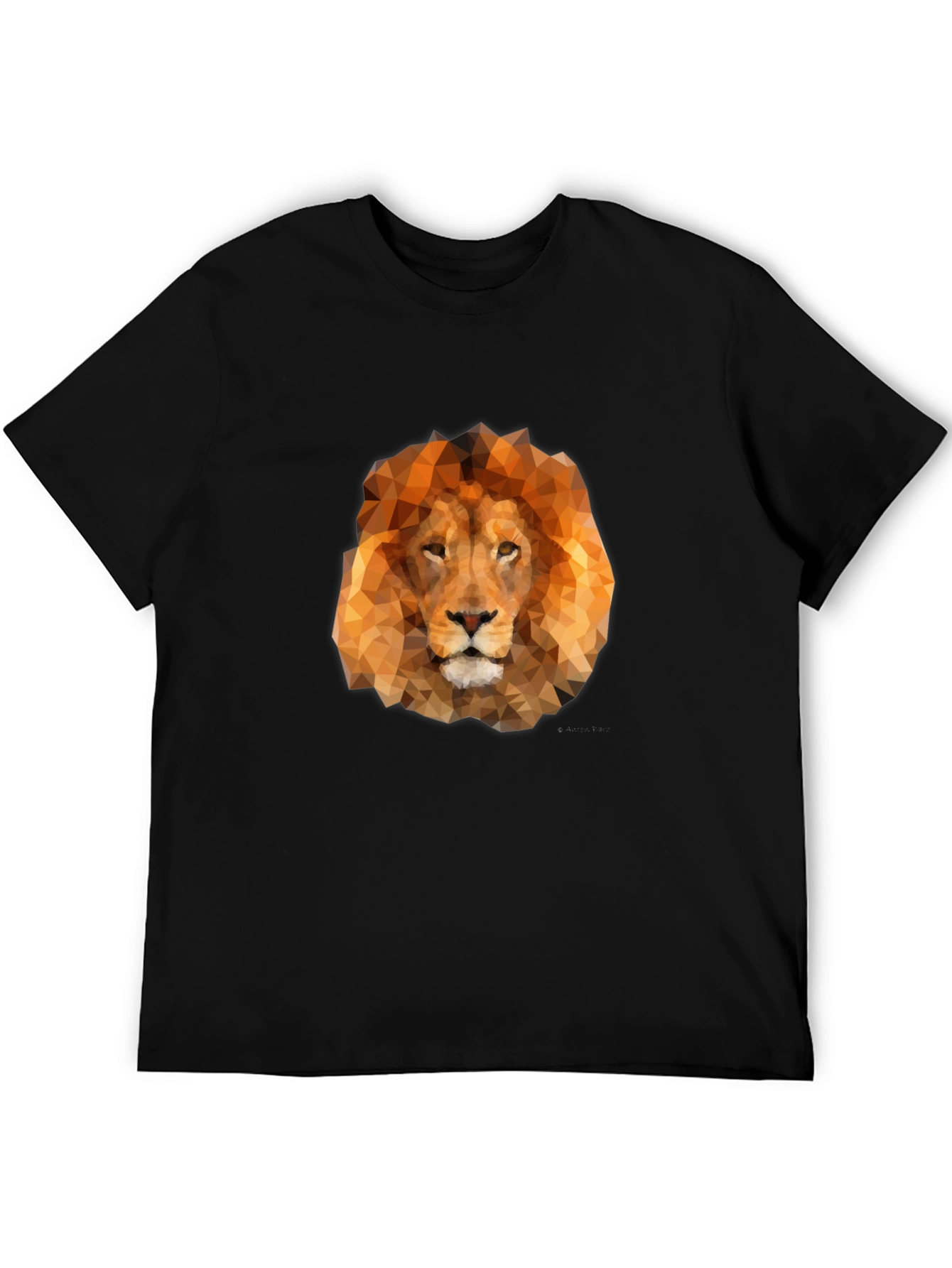 Geometric Lion Head Graphic Tee - Black